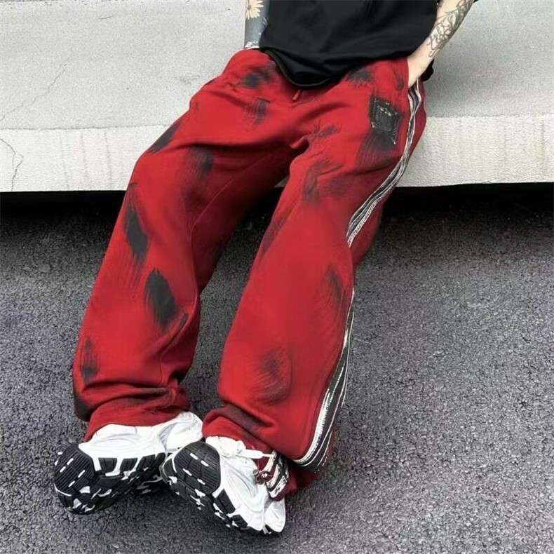 巴黎泥染裤条纹水洗卫裤男春秋季宽松直筒运动裤休闲裤KP227,男装休闲裤,星座1116A（原606A-3）