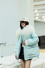 卡菲莱2021新款羽服大滩羊毛领+袖口拼羊羔毛+贵气 时，其它，卡菲莱