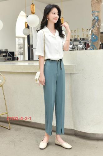 (现货)麻料西装裤天丝衬衫套装,女装休闲裤,艺尚丽人