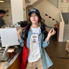 小众格子衬衫男女美式复古多巴胺少年感衬衣夏季情侣度假防晒外套，男装防晒衣，星座1210-1