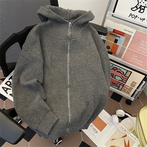 款韩货宽松设计感慵懒风加厚拉链连帽毛衣开衫外套男女秋冬季图片