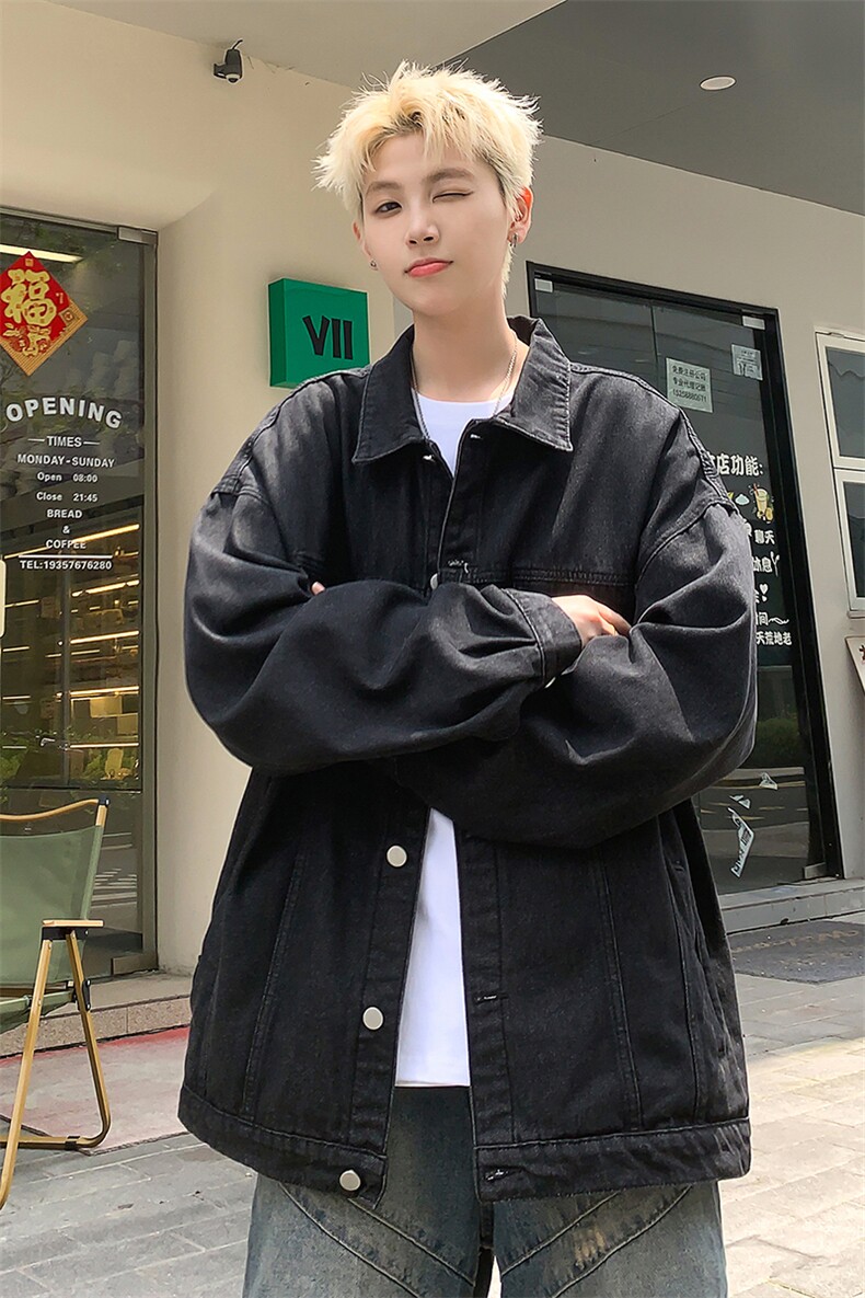 街头时尚情侣款牛仔外套宽松落肩工装风复古休闲夹克HY28TP60控88,男装工装外套,电商A102B
