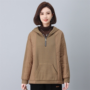 时尚拼接连帽加厚棉衣女冬季新款宽松显瘦保暖外套图片