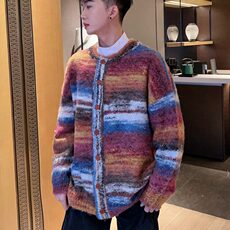 D2340-P60早秋高级感多巴胺渐变开衫毛衣男女油画色纱-网图现货，男装针织衫/毛衣，星座603-2