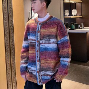 D2340-P60早秋高级感多巴胺渐变开衫毛衣男女油画色纱-网图现货图片