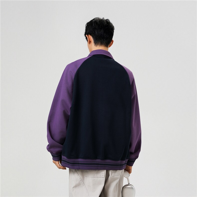 重磅420克boxy短款开衫翻领卫衣外套棒球服撞色外套男D9898-P68,女装短外套,星座610B-1