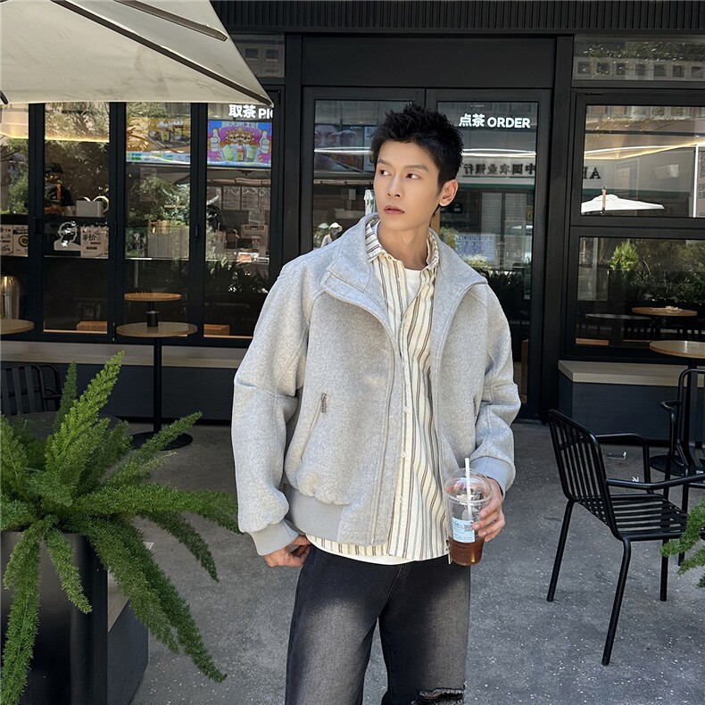 双拉链毛呢夹克外套秋冬短款呢子大衣宽松妮子风A236-JK632-P170，男装毛呢大衣，电商A236