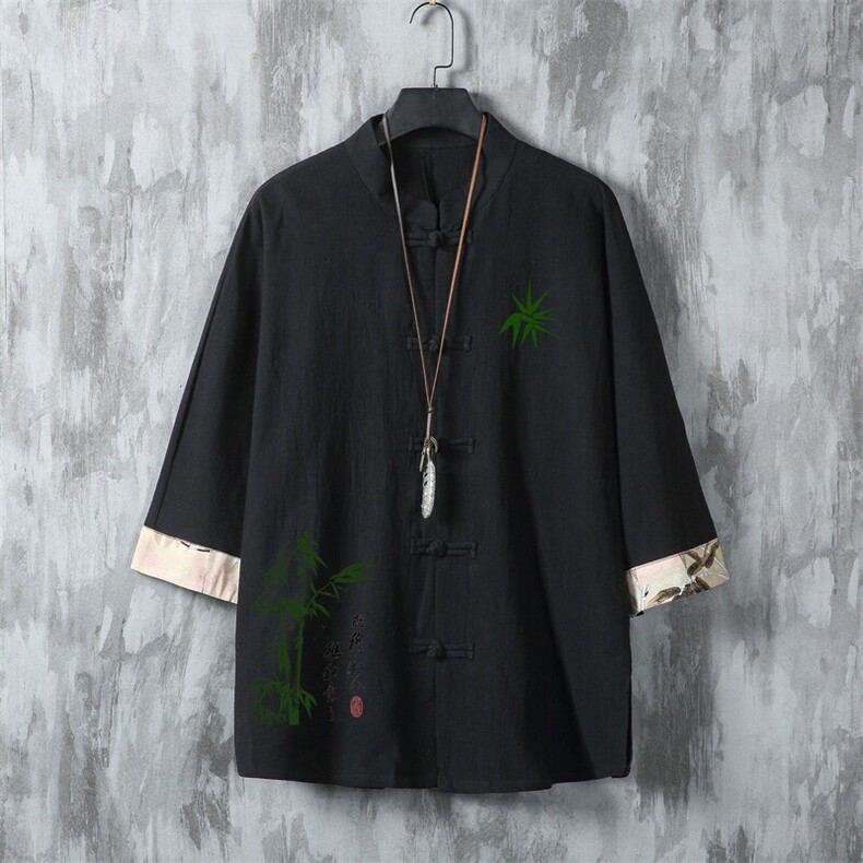 男士衬衫七分袖衬衣中袖印花立领唐装风XZ1512-241523-P35,男装衬衫,星座1512