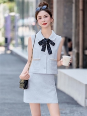 小香风套装裙2025夏季新款小个子独特绝美漂亮减龄无袖一整套穿搭，女装套装/套裙，曼琳思菲