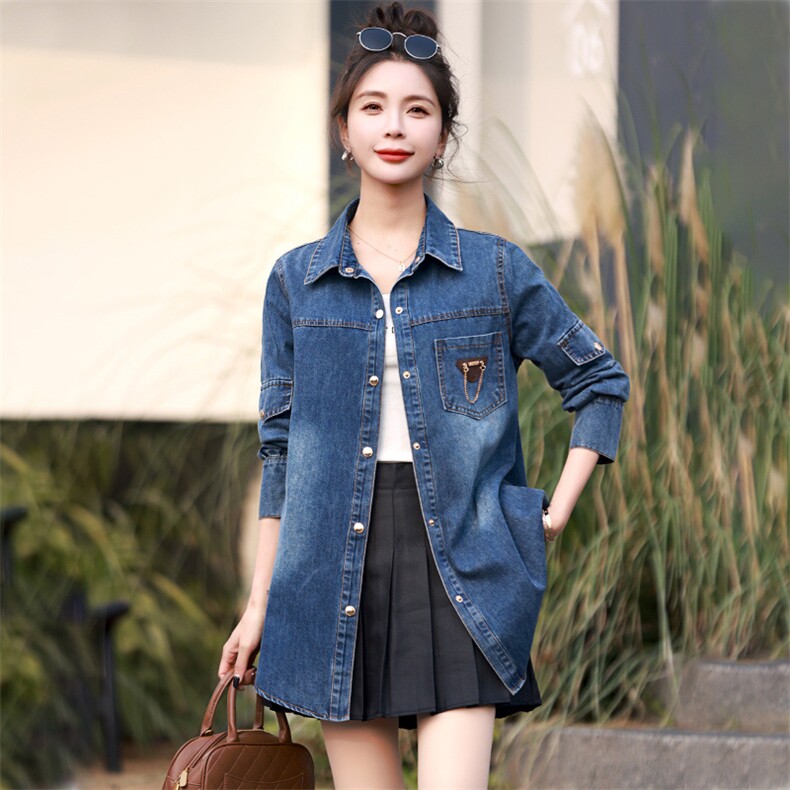 牛仔衬衫外套女2025新款春季宽松显瘦设计感早春小衫女装长袖衬衣,女装衬衫,丽影随形