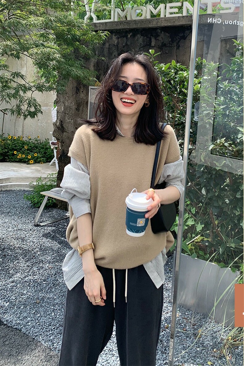 时尚百搭女士秋冬仿马甲宽松显瘦落肩设计简约纯色气质外套,女装马甲,洁纯羊绒
