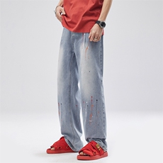 美式复古做旧牛仔裤男设计感彩色喷涂个性印花休闲裤DY18-P60，男装牛仔裤，电商A178-1