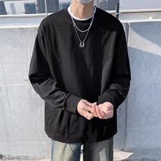 测口袋春秋季新款男纯色圆领长袖T恤网红同款百搭上衣TX125P33，男装T恤，星座410-2