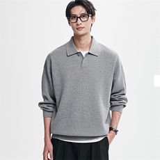 重磅秋冬北极绒亨利领毛衣开衫美式复古休闲慵懒风纯色翻领针织衫，男装针织衫/毛衣，电商A486-1