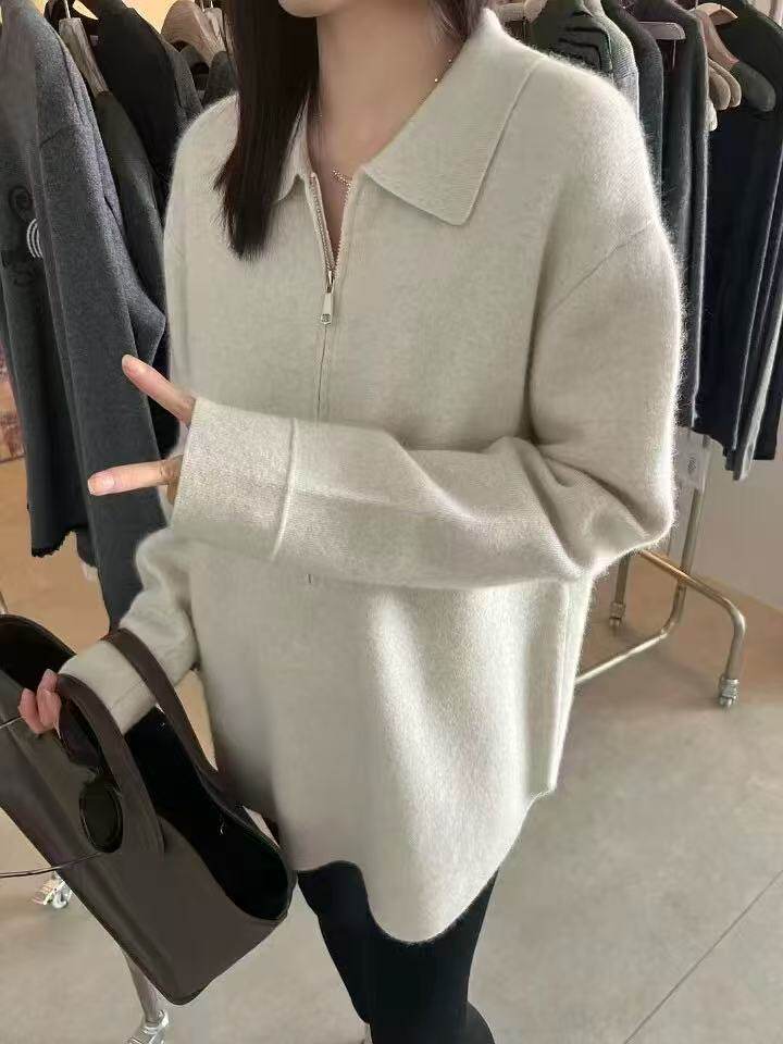 2025年秋季常规款常规通勤套头单件长袖时尚百搭通勤中长款，女装针织衫/毛衣，半城羊绒