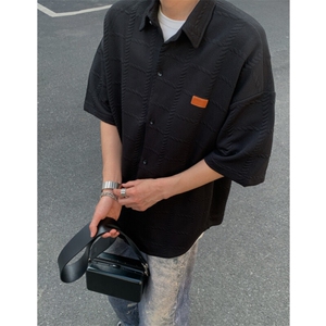 2026夏短袖格子衬衫大码男纹理提花衬衣薄外套 CS580/特P35 黑色6图片