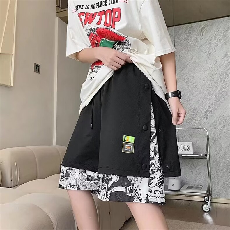 休闲短裤男韩版潮流假两件高街帅2024春夏季新款运动裤K3378-P30图片