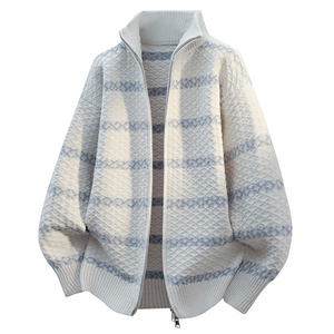 25852-特P70秋季时尚立领毛衣开衫男针织衫宽松条纹夹克外套,男装针织衫/毛衣,电商D310B