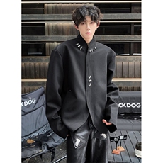 新中式西装外套男设计感金属扣垫肩西服立领中山装XZ98，男装西服套装，星座1116A（原606A-3）