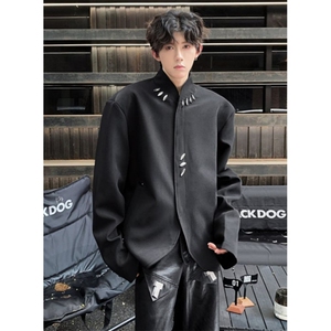 新中式西装外套男设计感金属扣垫肩西服立领中山装 XZ98图片