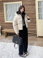 水衣源2783款短款连帽加厚保暖面包服茧形羽绒外套女，女装羽绒服，水衣源