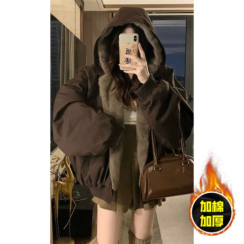 两面穿现货重磅短款座山雕棉衣男女双面穿毛毛绒棉服加厚外套,男装棉衣,电商A443