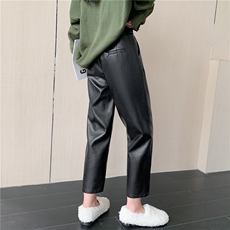 黑色PU皮裤女2023秋冬新款高腰九分气质靴裤休闲小个子裤显瘦百搭，女装休闲裤，梦白服饰厂
