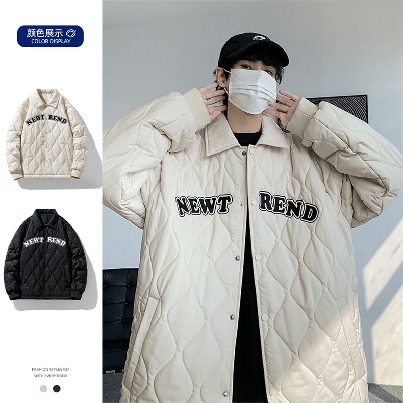 夹克棉衣男潮牌冬翻领字母痞帅棒球服外套大码棉服M0781-P95图片