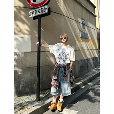 现货~美式高街工装牛仔短裤男复古宽松直筒中裤七分裤A3125-特P45，男装牛仔裤，星座1004-3