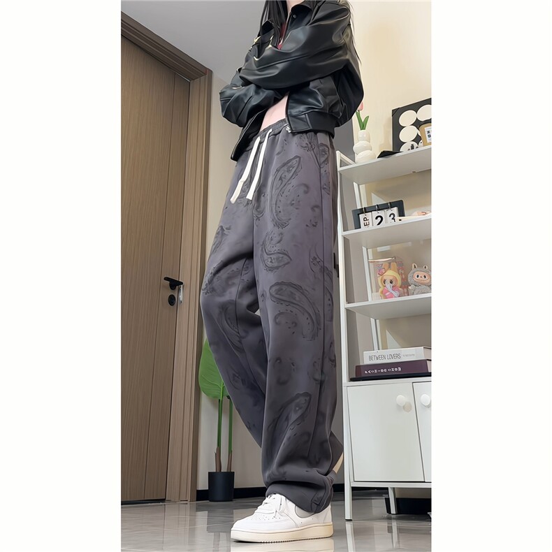 815A-K318-P55控88扎染脏脏复古腰果花裤子重磅直筒休闲裤卫裤,男装休闲裤,星座815A