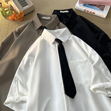M-8XL领带衬衫短袖特大码垂坠感夏季冰丝外套DK制服衬衣DC5005P45，男装衬衫，电商B238