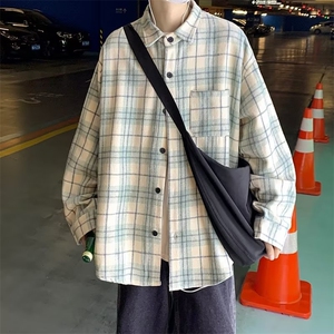 春秋港风复古休闲衬衣潮牌ins宽松格子衬衫男长袖外套 W5747-P35图片