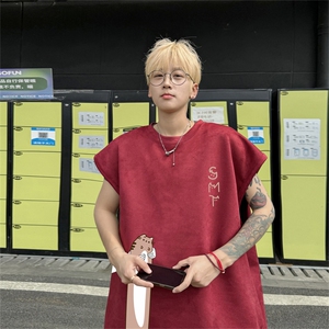 麂皮绒连帽背心坎肩男T恤美式港风JB452-特p19控38图片