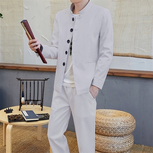 2021春装中山装男修身风套装唐装汉服古风男装古装Y图片
