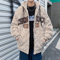 美式复古刺绣羊羔毛绒棉服男冬季情侣连帽棉衣WY018-P58，男装棉衣，星座308B-1