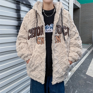 美式复古刺绣羊羔毛绒棉服男冬季情侣连帽棉衣WY018-P58图片