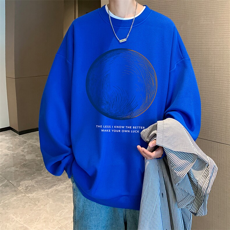 华夫格卫衣圆领卫衣男大码长袖t恤男外套HW76330-P30加绒款-P40,男装卫衣,电商A040