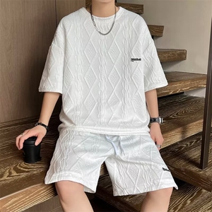 新款休闲套装男夏季休闲短裤短袖t恤搭配帅气青少年篮球运动套装图片