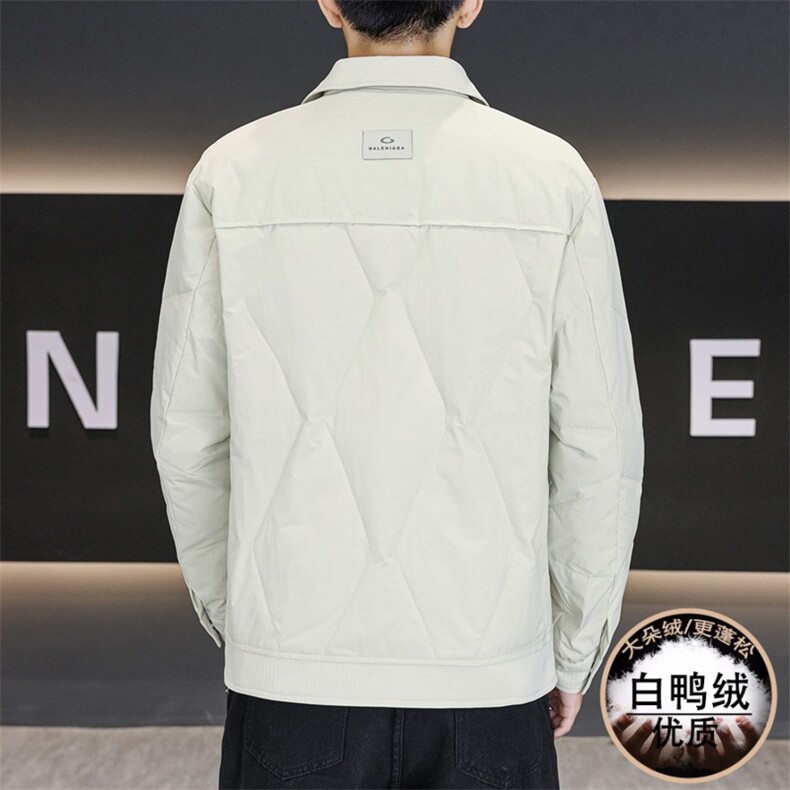 白色翻领轻薄羽绒服男冬季新款拼接设计高级感假两件保暖夹克外套,男装夹克,星座914