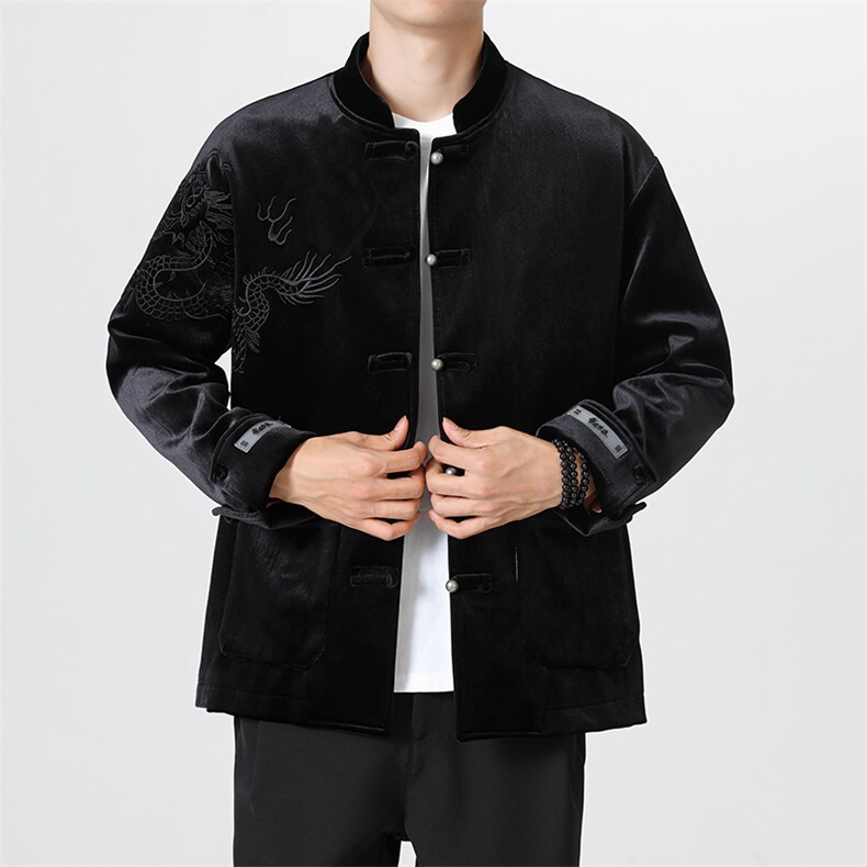 新中式风朝休闲丝绒（龙王系）重工刺绣加厚立领唐装JK108，男装民族服装，星座305A（原312A-1）