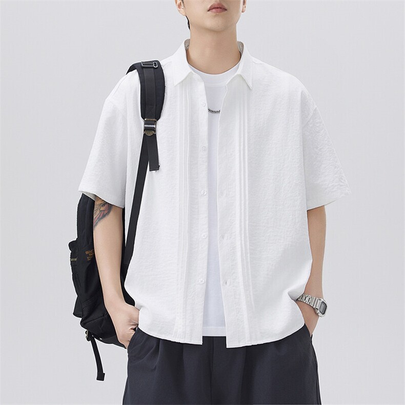 夏季纯色短袖衬衣男宽松落肩质感半袖衬衫A157B-CS4212-P45,男装T恤,电商A157B