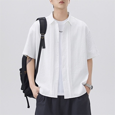 夏季纯色短袖衬衣男宽松落肩质感半袖衬衫A157B-CS4212-P45，男装T恤，电商A157B