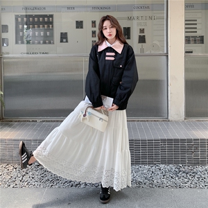 黑色撞色减龄工装外套女2025秋季新款设计感学院风宽松百搭夹克潮图片