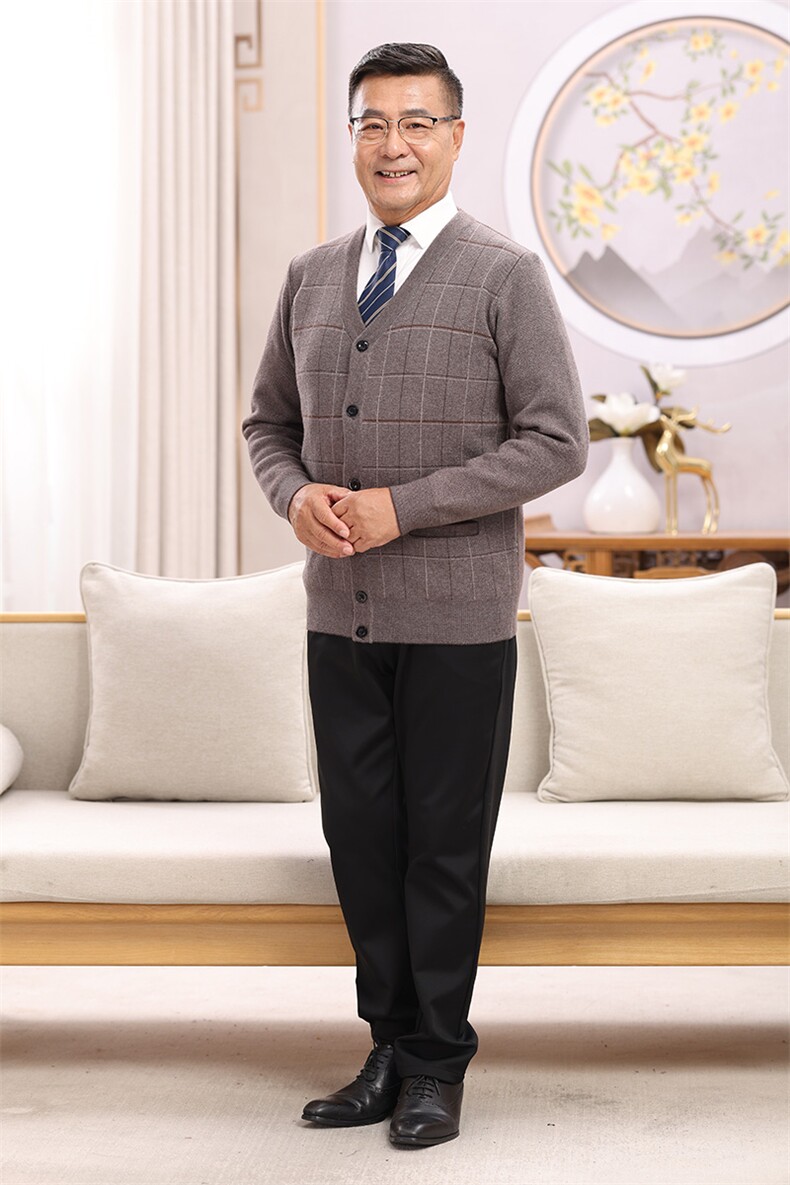 秋冬季舒适亲肤透气大码坚格款长袖针织衫开衫男装,男装针织衫/毛衣,亚东羊绒制品