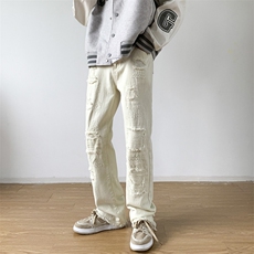 美式vintage毛边牛仔裤男ins潮牌高街vibe直筒微喇裤K5355-P46，男装牛仔裤，星座512-3