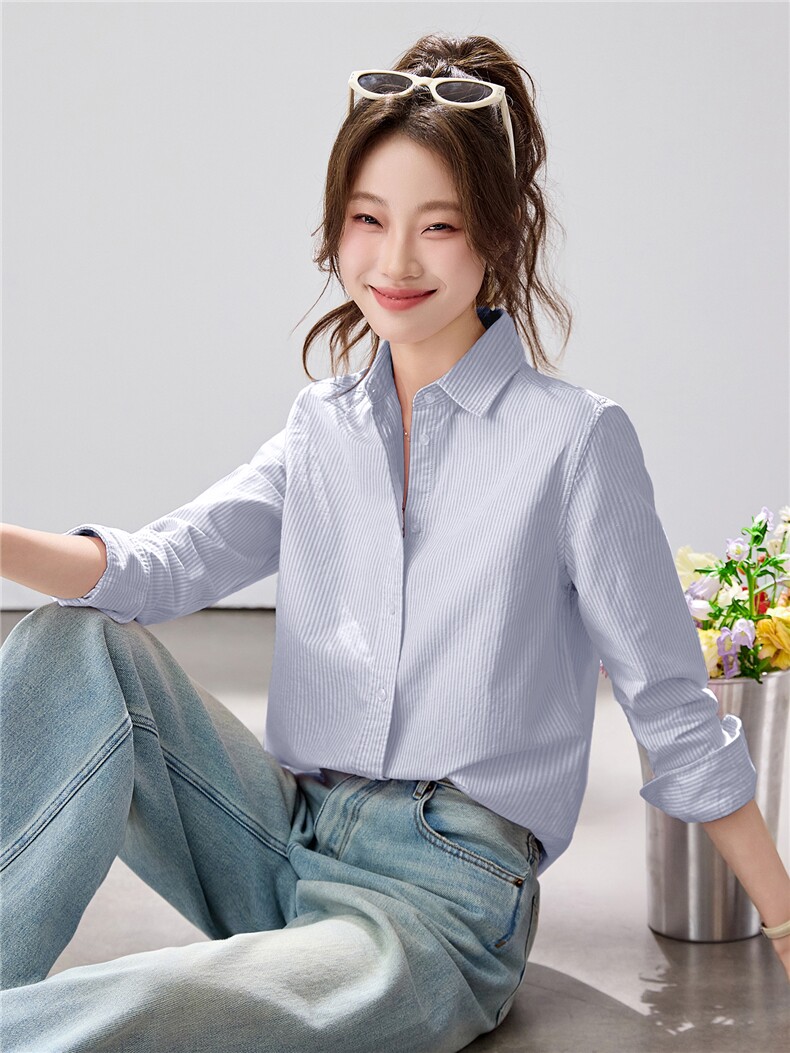 2026春夏新款粉色条纹衬衫女宽松显瘦百搭长袖衬衣叠穿内搭通勤,女装衬衫,艾米