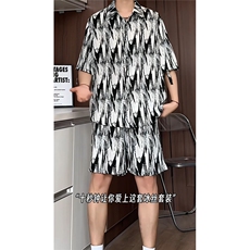 1短袖衬衫男+短裤男套装男100%聚酯纤维M-5XL大码TZ78721P50控98，男装休闲套装，星座226-2