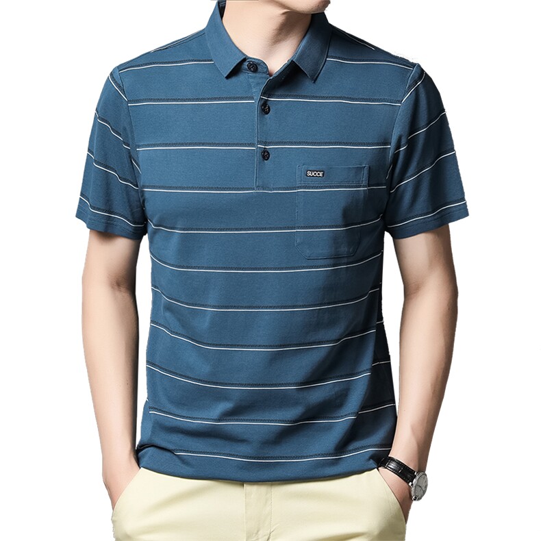 百搭时尚polo男士短袖上衣条纹夏季宽松中年潮流T恤HM22612-P70,男装Polo衫,星座1105-3