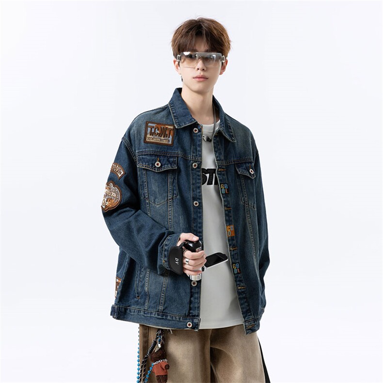 美式潮流肩章轻奢机车风牛仔外套男夹克上衣JA8819-特价P72，男装工装外套，电商A007