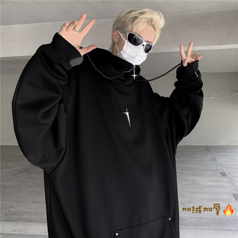 半拉链高领卫衣男机能连帽欧美高街vibe美式外套EB101-P46加绒55，女装短外套，星座1008-1